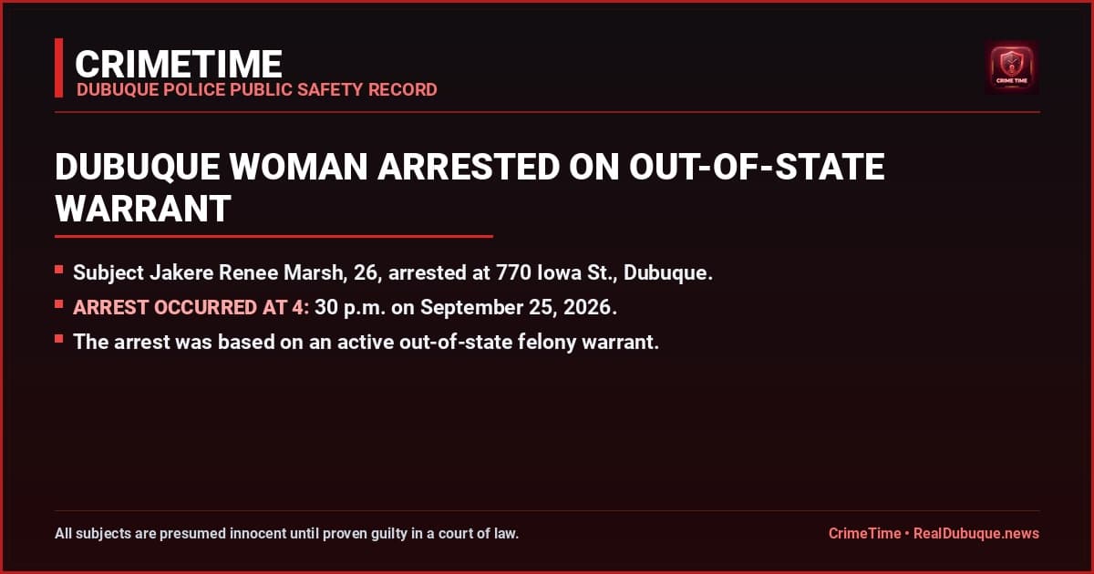 Dubuque woman arrested on out-of-state warrant