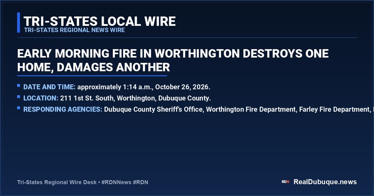 Early Morning Fire in Worthington Destroys One Home, Damages Another