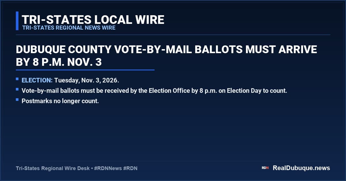 Dubuque County Vote-by-Mail Ballots Must Arrive by 8 p.m. Nov. 3