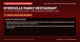 Dubuque Health Inspection: DYERSVILLE FAMILY RESTAURANT Cited with 2 Violations