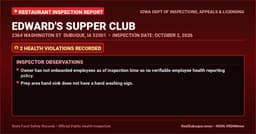 Dubuque Health Inspection: EDWARD'S SUPPER CLUB Cited with 2 Violations