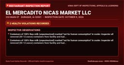Dubuque Health Inspection: EL MERCADITO NICAS MARKET LLC Cited with 2 Violations