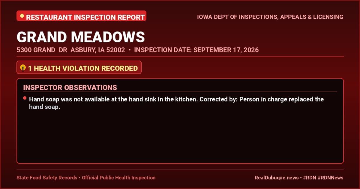 Dubuque Health Inspection: GRAND MEADOWS Cited with 1 Violation