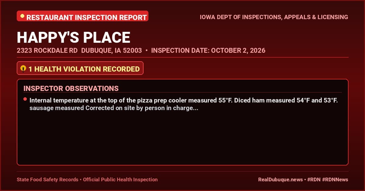 Dubuque Health Inspection: HAPPY'S PLACE Cited with 1 Violation