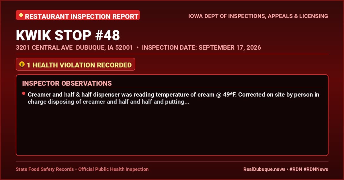Dubuque Health Inspection: KWIK STOP #48 Cited with 1 Violation