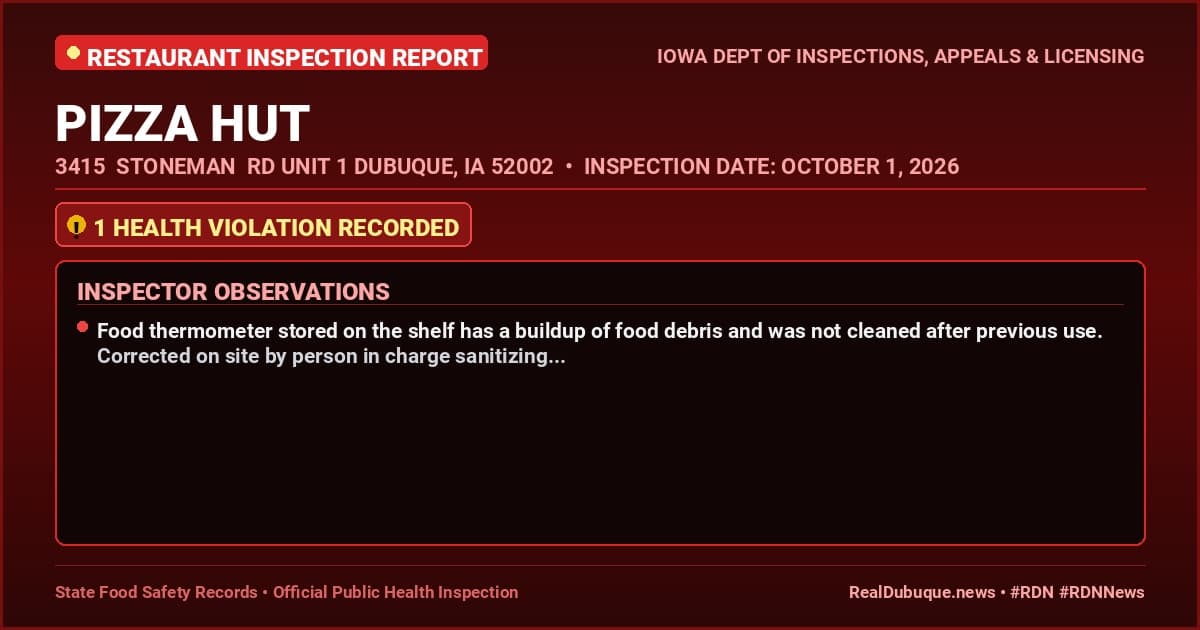 Dubuque Health Inspection: PIZZA HUT Cited with 1 Violation