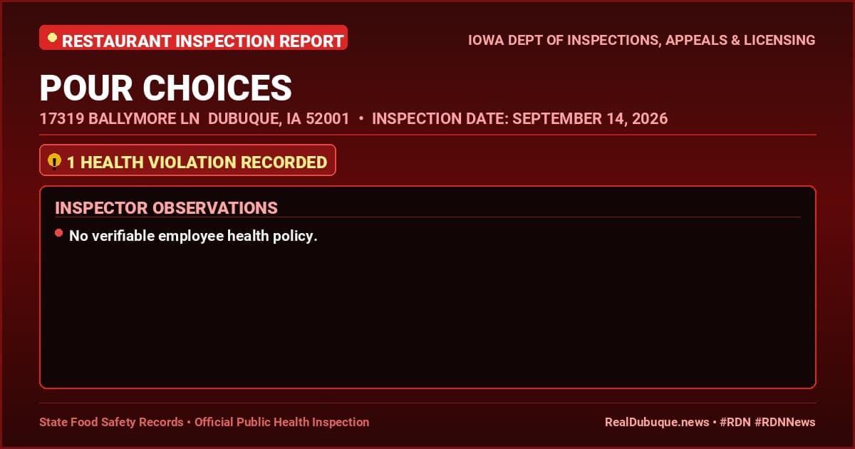 Dubuque Health Inspection: POUR CHOICES Cited with 1 Violation