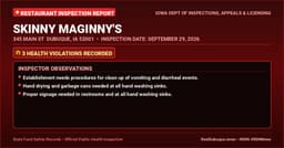 Dubuque Health Inspection: SKINNY MAGINNY'S Cited with 3 Violations