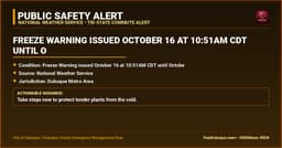 Freeze Warning issued October 16 at 12:59AM CDT until October 17 at 9:00AM CDT by NWS La Crosse WI