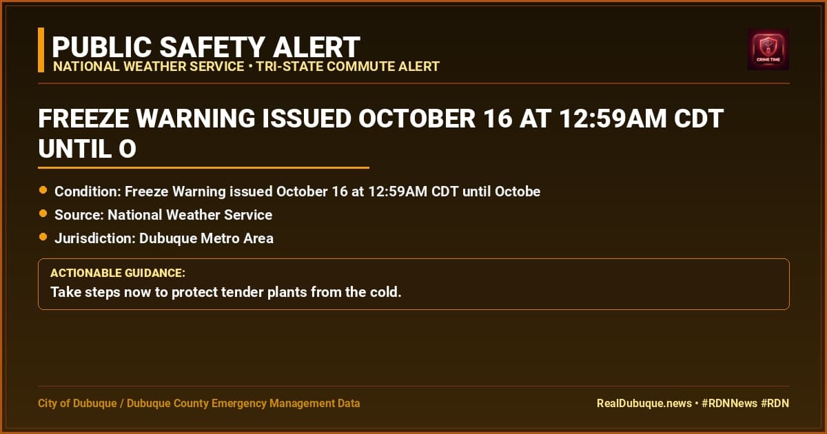 Freeze Warning issued October 16 at 12:59AM CDT until October 17 at 9:00AM CDT by NWS La Crosse WI