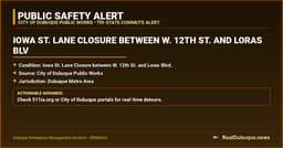 Iowa St. Lane Closure between W. 12th St. and Loras Blvd.