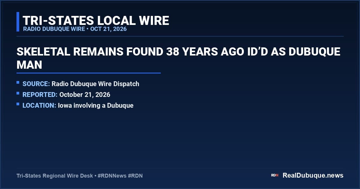Skeletal Remains Found 38 Years Ago ID’d As Dubuque Man
