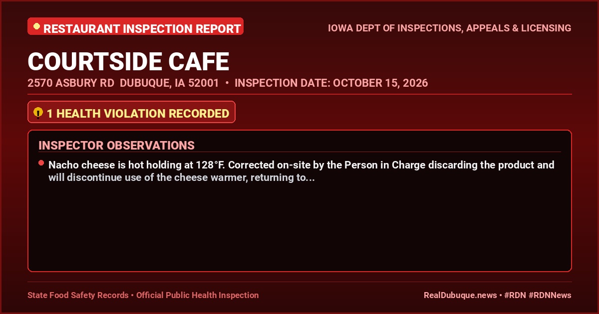 Dubuque Health Inspection: COURTSIDE CAFE Cited with 1 Violation