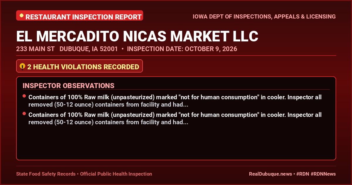 Dubuque Health Inspection: EL MERCADITO NICAS MARKET LLC Cited with 2 Violations