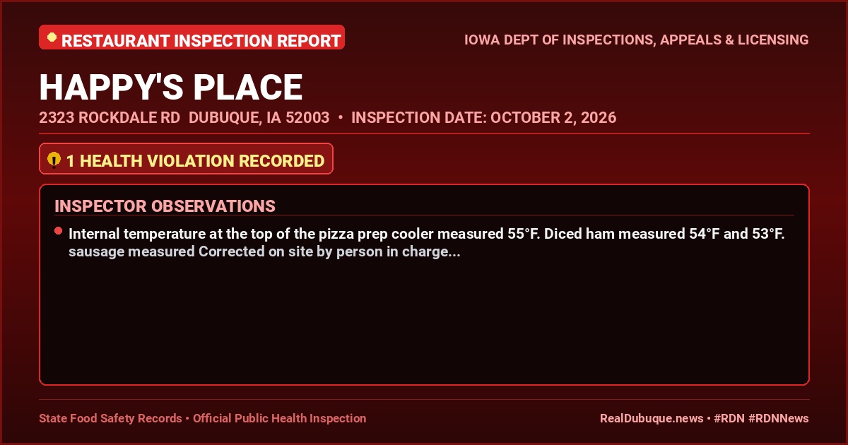 Dubuque Health Inspection: HAPPY'S PLACE Cited with 1 Violation