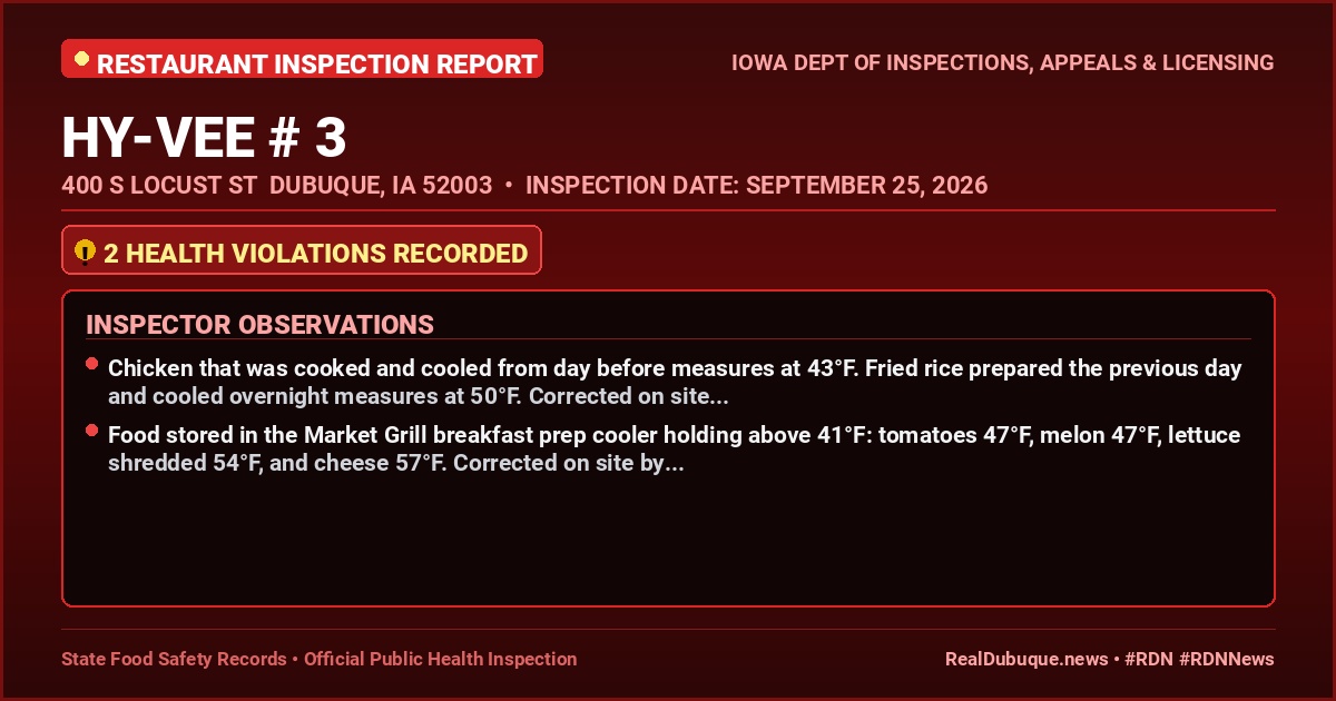 Dubuque Health Inspection: HY-VEE # 3 Cited with 2 Violations