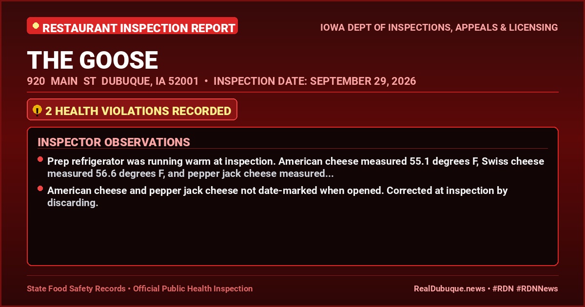 Dubuque Health Inspection: THE GOOSE Cited with 2 Violations