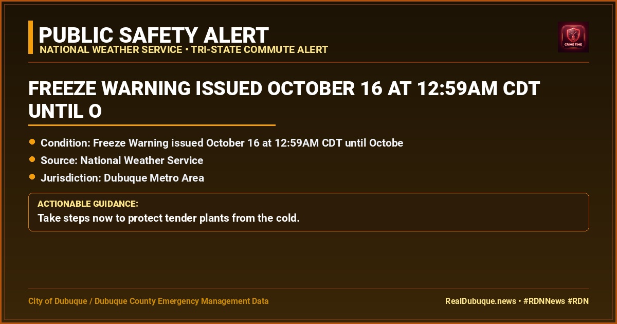 Freeze Warning issued October 16 at 12:59AM CDT until October 17 at 9:00AM CDT by NWS La Crosse WI