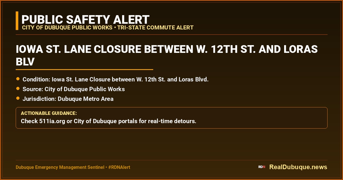 Iowa St. Lane Closure between W. 12th St. and Loras Blvd.