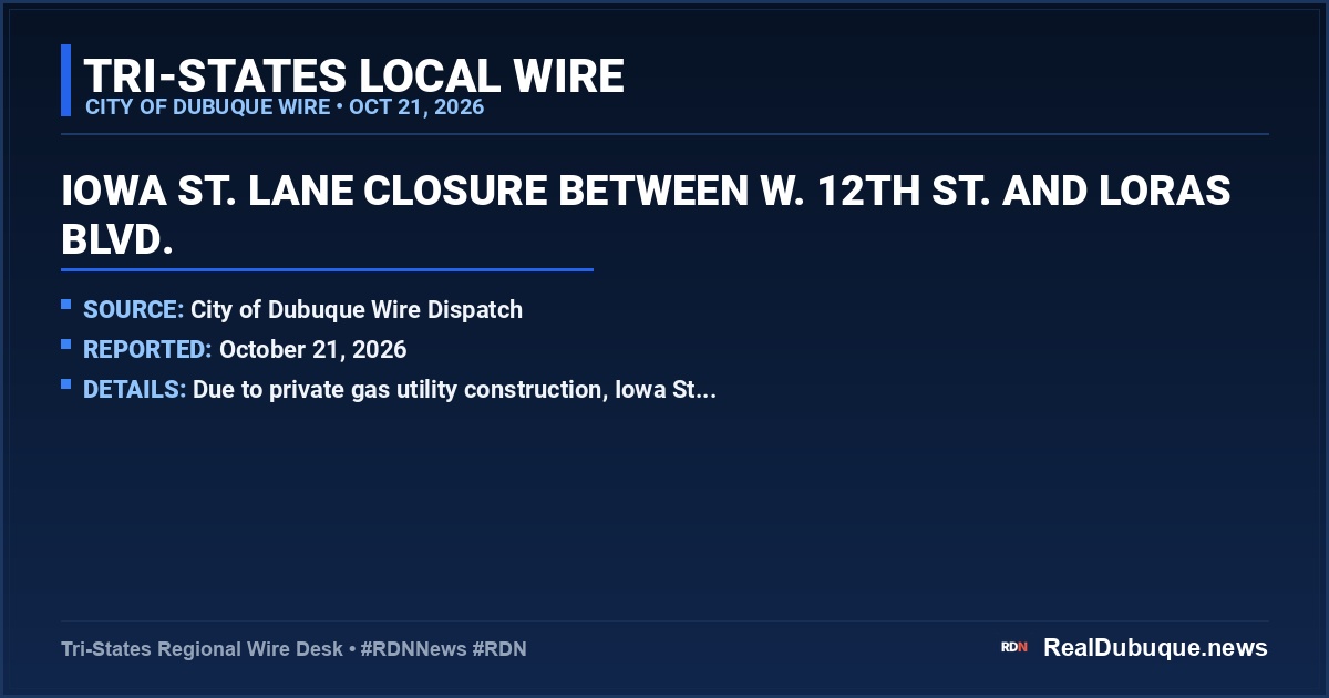 Iowa St. Lane Closure between W. 12th St. and Loras Blvd.